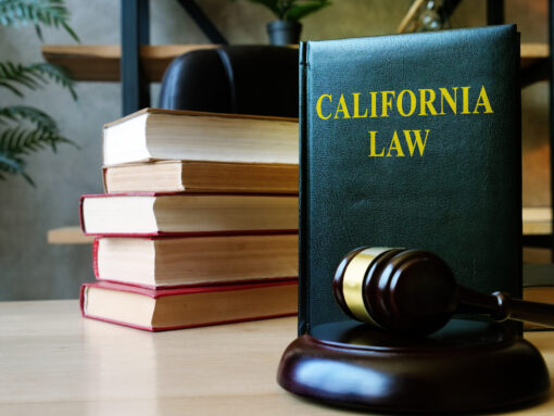 California law with court gavel and stack of documents.
