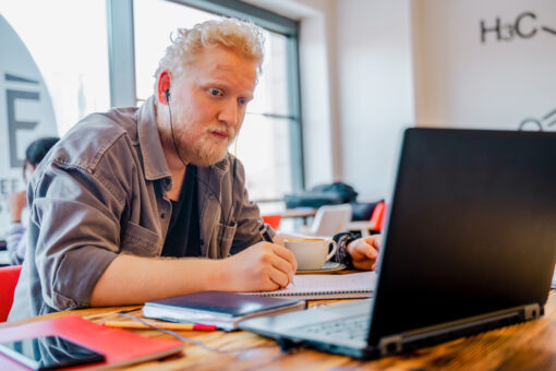 Albino university student portrait